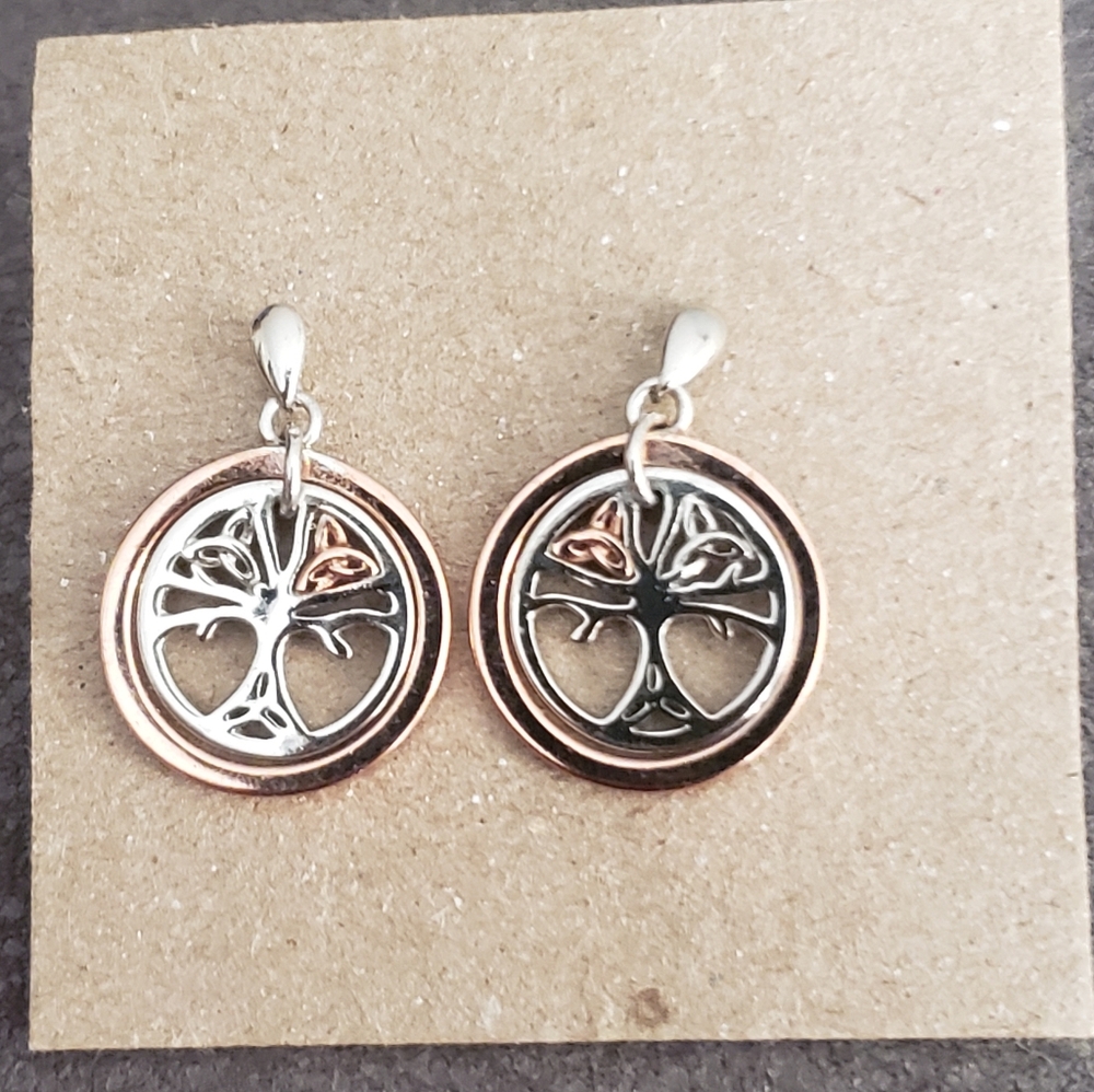House Of Lor Silver & Irish Rose Gold Tree Of Life Earrings - Picture 3 of 11